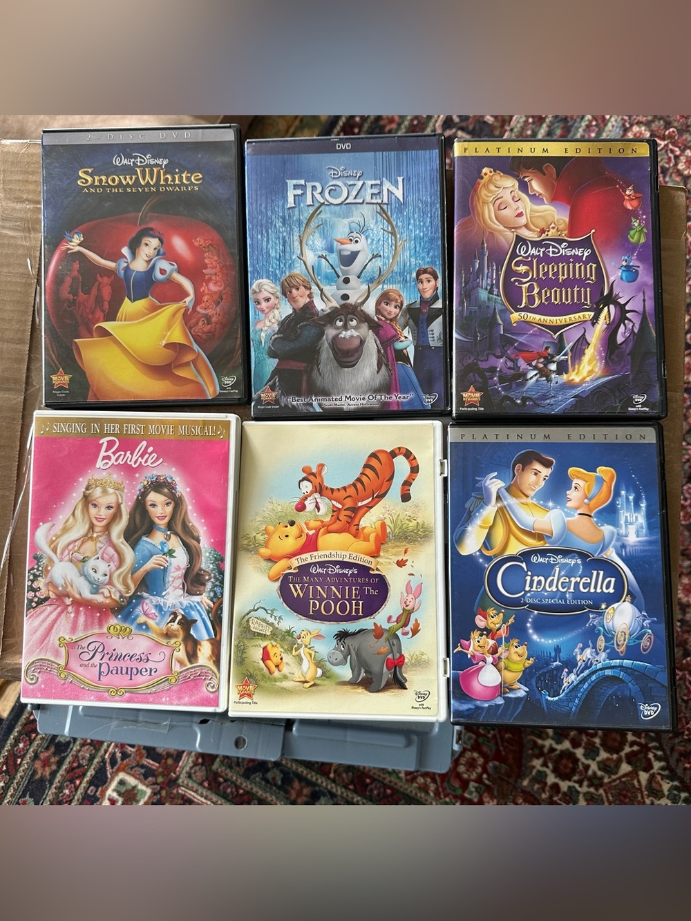 Disney DVD 6 Movies Frozen Cinderella Barbie Snow White Winnie The Pooh More